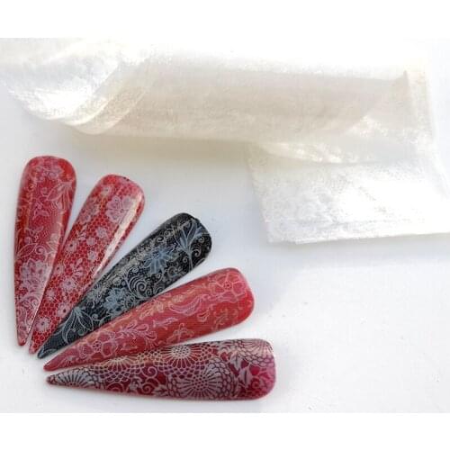 5 PCS Withe Lace Flower Stickers On Nails Foil Transfer Starry Sky Summer Sliders For Manicure Nail Art Decals Decoration