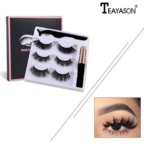 Magnetic Eyelashes 3Pairs 3D Mink False Eyelashes Long-lasting Magnetic Eyeliner Eye Lashes Makeup Tool Kits Cosmetics TSLM1