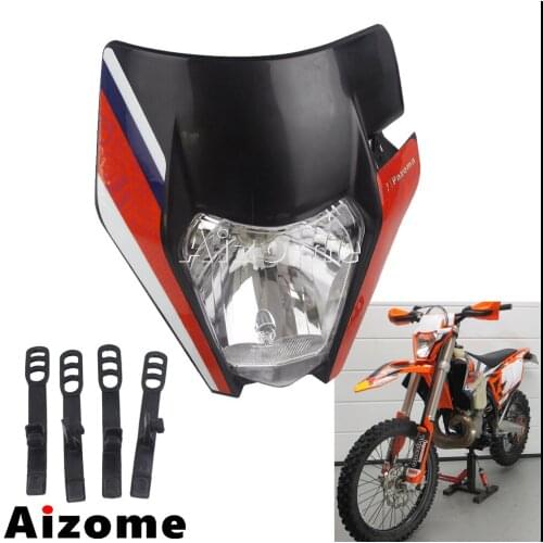 Dirt Bike Black E8 Emark Headlamp Fairing Mask For EXC SX XC 300 500 XC-W TPI Six Days 2018 2019 Enduro with Sticker Headlight