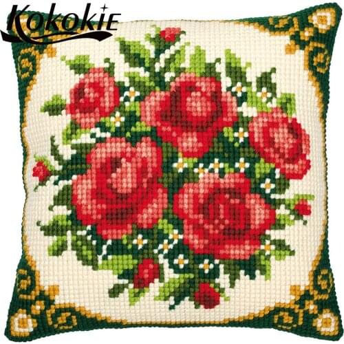 Handicraft embroider needlework kits cross stitch pillow kits flowers printed embroidery yarn pillowcaseDIY stitch throw pillow