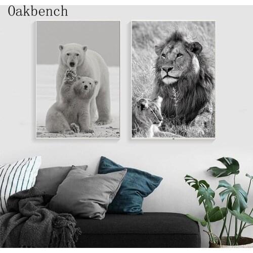 Lion Polar Bear Wall Painting Parent-child Posters And Prints Animals Canvas Print Nordic Wall Pictures For Living Room Decor