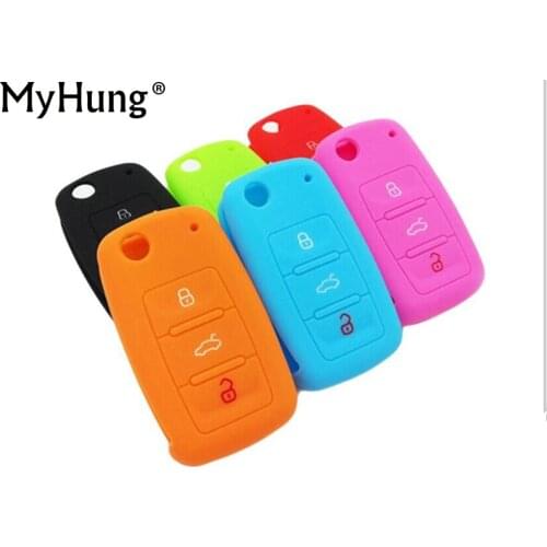 NEW Hot Silicone Car Key Cover Shell Fit For Volkswagen Passat Polo Golf Touran Bora For SEAT Ibiza Leon 3 Buttons 1pc