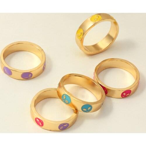 Arrivals Vintage Couple Ring Trendy Metal Gold Dripping oil Extraterrestrial Fun Ring for Women Party Jewelry Wholesale New 2021