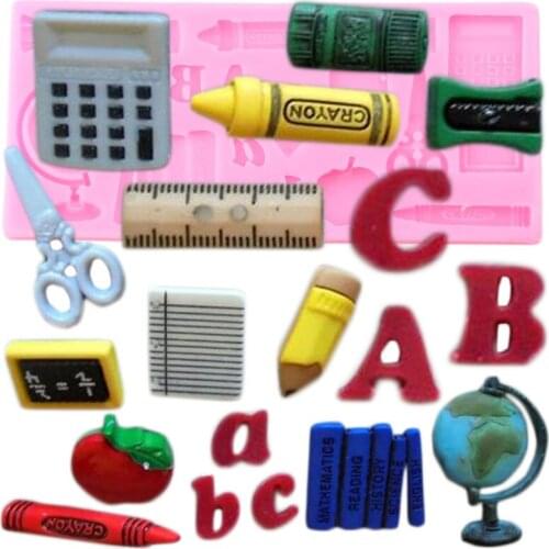 Learning Tools Silicone Mold DIY Baby Birthday Cake Decorating Tools Book Pen Ruler Fondant Molds Candy Chocolate Gumpaste Mould