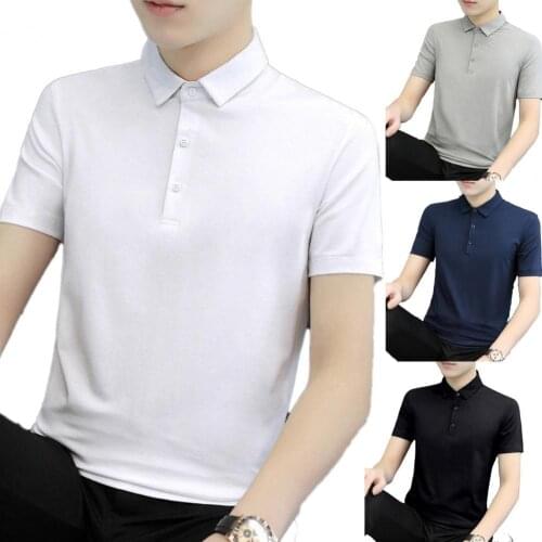 Solid Color Men Office Lapel Shirt Cozy Sweat-absorbable Short Sleeve Men Golf Sports T-shirt for Work Streetwear