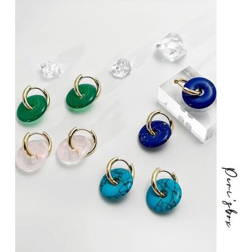 PerisBox Vintage Multi Color Round Charm Stone Hoop Earrings For Women Colorful Geometric Circle Stone Hoops Huggie Earring