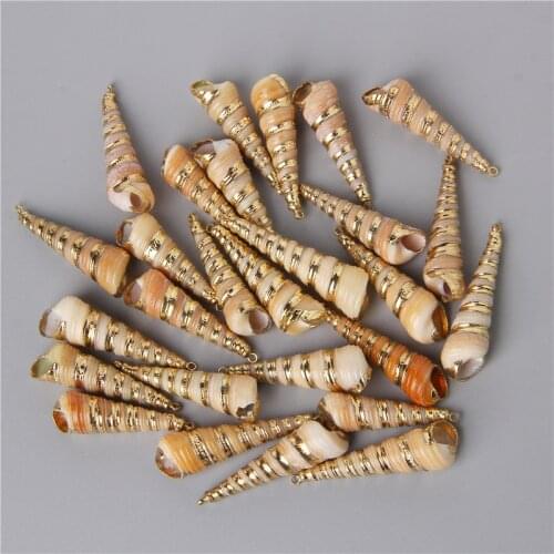 10pcs Trendy Stripe Plating Long Natural Conch Shell Pendants Charm For Handmade Necklace Earring Jewelry Making Wholesale Gifts