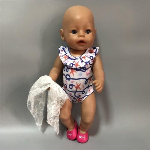 Purple Rope Swimsuit + White Kerchief Fit 42cm Nenuco Doll Nenuco y su Hermanita And 43cm Baby Doll Clothes Accessories