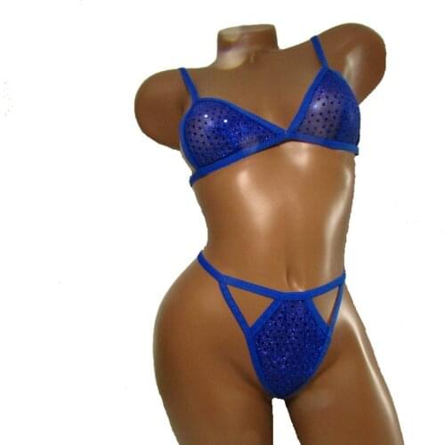 Candy Cherries Lady Sexy Lingerie Blue Sequined Shinny Nightwear Gorgeous Bikini Sleepwear Bra G String