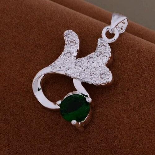 AN1015 silver color stearling silver Necklace silver color fashion jewelry pendant clover inlaid green stone /cckaktra bngakena
