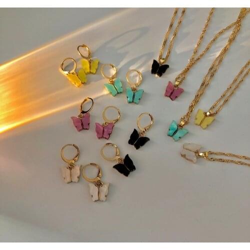 Pretty Cute Butterfly Pendant Necklace Women Simple Alloy Clavicle Necklace 2021 Summer New Jewelry Fashion Accessories