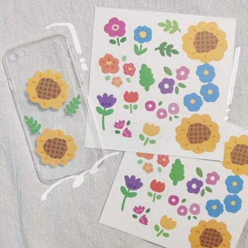 Ins Sunflower Cute Stickers PVC Waterproof Reusable Stationery Post It Doodle Collage Mobile Phone Notebook Decorative Sticker