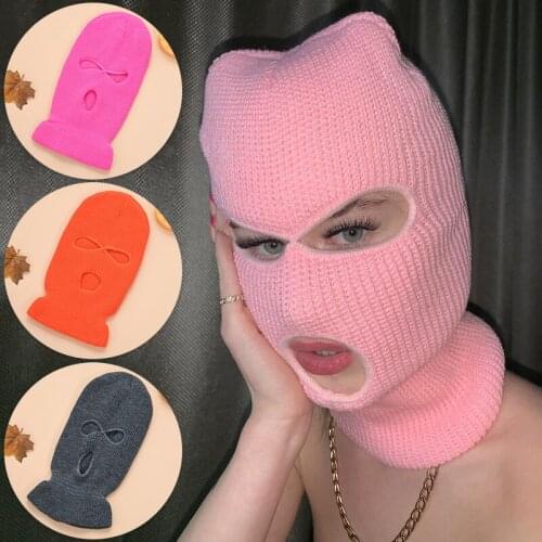 Warm Knitted Hat Full Face Cover Mask Unisex Three 3 Hole Balaclava Winter Outdoor Ski Cycling Army Tactical Beanie Hat Masks