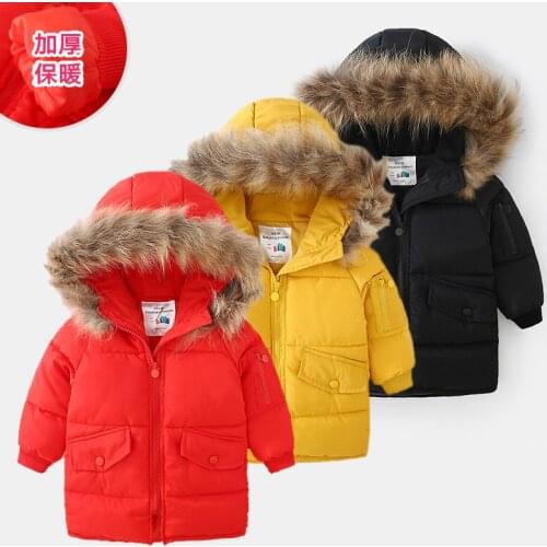 Unixes Baby Boys Girls Winter Coat 2018 Warm 2-12 Years Teenage Thickening Faux Fur Cotton Wadding Kids Black Hooded Down Jacket