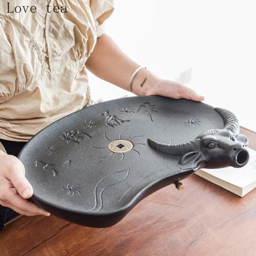 Chinese-style ceramic water storage large drainage tea tray, household simple kung fu tea set tray