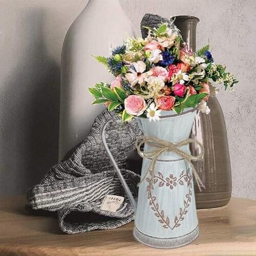 Vintage Heart Iron Sheet Rustic Flower Jug Bucket For Wedding Home Vintage Decoration Hotel Plant Flower Pots Vases Decor