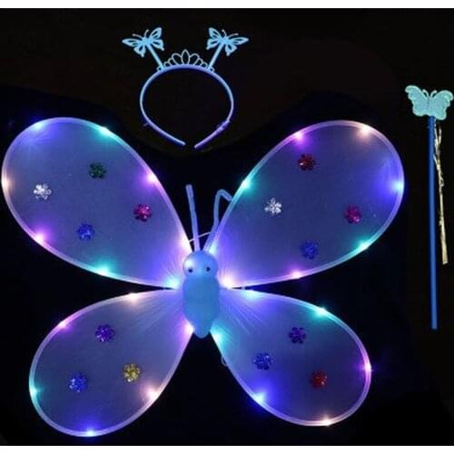 Girls Led Flashing Light Fairy Butterfly Wing Wand Headband Light Up Skirt Tutu Funny Costume Toy gifts