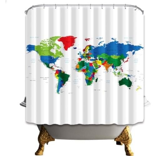 World Map Bathroom Shower Curtain Floral Print Fabric Waterproof Mildew Bathroom Curtain Decorative Curtain
