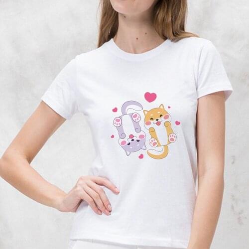 Cute Itself Female T-shirt Women Sweet Loves Dog Graphic T Shirt Tops Harajuku Aesthetics Women T-shirts Short Sleeve Shirts