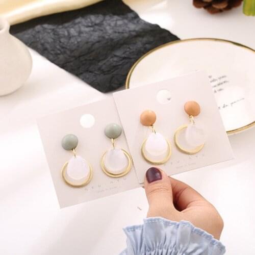 Women Geometric Pendant Drop Earrings Simple Candy Color Smooth Resin Acrylic Earring Jewelry Gift