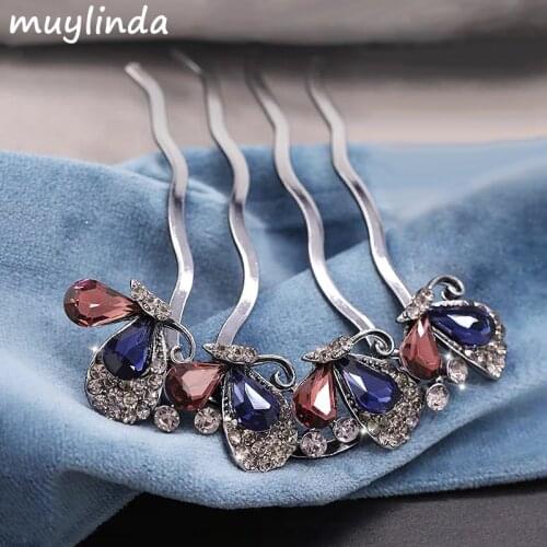 Muylinda Fashion Crystal Flower Hair Comb Jewelry Women Wedding Hair Accessories Banquest Peacock Butterfly Hair Clip
