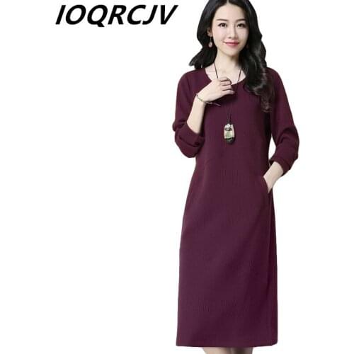 Fashion New Knit Sweater Dress Women Long Slim Autumn Winter Elegant Casual Thick Long-sleeve Pocket O Neck Knit Dress Female