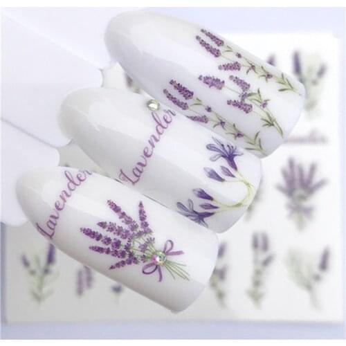 1 Sheet Nail Stickers On Nails Purple Lavender Stickers For Nails owl Blooming Flower Nail Art Water Transfer Stickers Decals