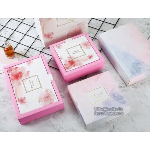 21.5x14.5x4.8​cm Pink purple flower Dessert Cake Box Chocolate Muffin Biscuits Boxes for Cookie Package