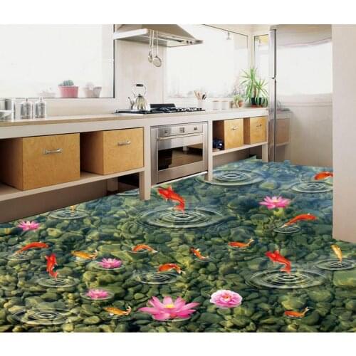 Custom Photo Floor 3D Wallpaper Modern Art 3D Goldfish Water Jade Floor Painting Non-slip Waterproof Self-adhesive PVC Wallpaper