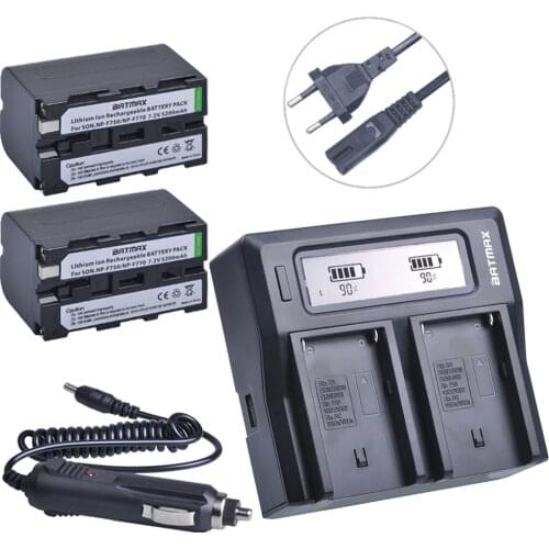 2Pcs 5200mAh NP-F770 NP-F750 NP F770 np f750 Battery +Ultra Fast LCD Dual AC Charger Kits For Sony NP-F550 NP-F770 NP-F750 F960