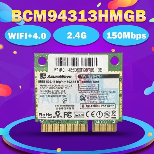 AzureWave AW-NB047H BCM94313HMGB 150Mbps 802.11b/g/n Half Mini PCI-Express BT4.0 Wlan Wireless Wifi Card