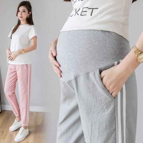 High Waist Maternity Slim Belly Pant Pregnant Trousers 2020 Striped Leggings Nursing Adjustable Belly Women Sportswear Pants 3XL