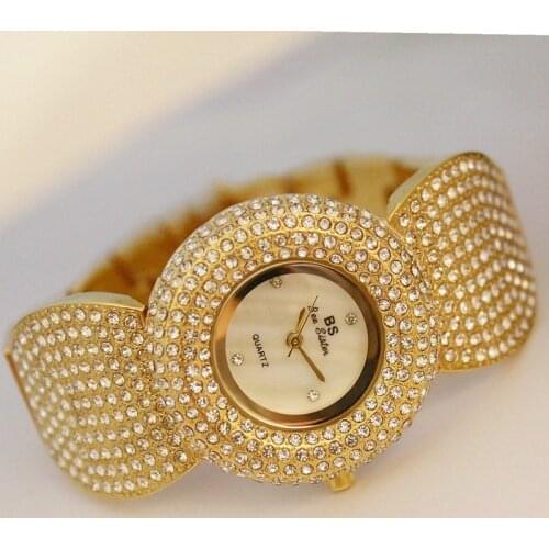 Bs Full Diamond Watches Women 2019 Luxury Brand Elegant Dress Ladies Wrist Watches Stainless Steel Female Clock Relogio Feminino