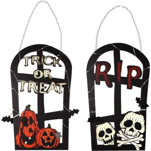 Halloween Door Sign Ghost Hanging Ornament With LED Lights Door Decoration Wall Signs Haunted House Supplies Halloween Decor