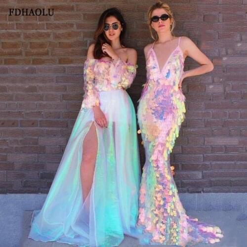 FDHAOLU FU102 Sexy Mermaid Prom Dresses 2021 Colorful Sequined Formal Evening Dress Party Gowns Sparkling Bling Bling