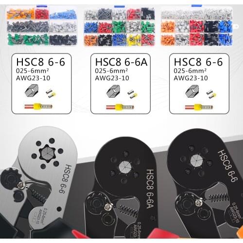 HSC8 6-6A Tool Terminal Combination Free Matching Suit Box MIN TYPE SELF ADJUSTABLE CRIMPING PLIER 0.25-6mm Terminals Crimping