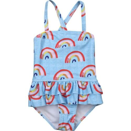 Summer Beach One Piece Ruffles Swimsuit Toddler Kids Baby Girls Bodysuits Rainbow Print Bikini Swimwear Swimsuit Bathing Beach