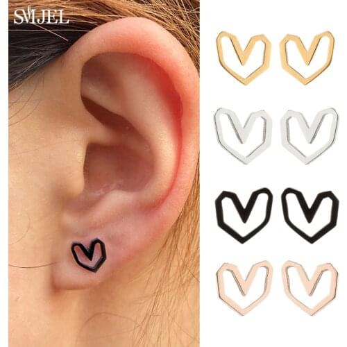 Mini Stainless Steel Black Earrings for Women Men Fashion Hollow Peach Heart Stud Earrings Multiple Studs Jewelry Birdthday Gift