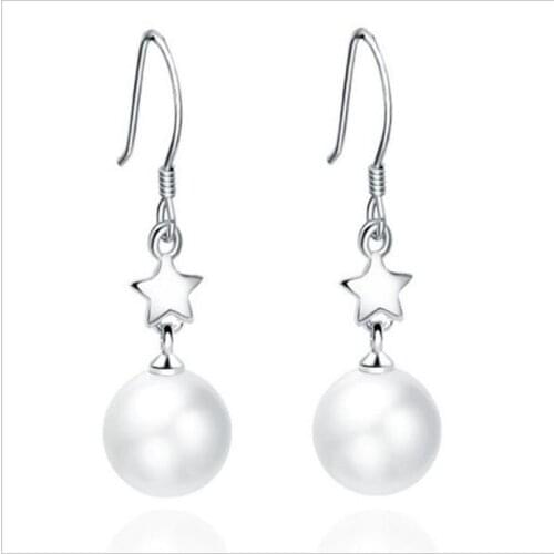 Trendy Pearl Star Earrings Girls Drop Accessories Fashion Women Silver 925 Earring Jewelry Female Lady Christmas Gift