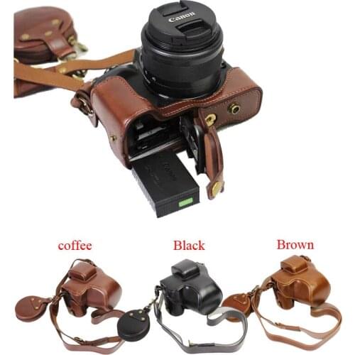 New Luxury Pu Leather Camera Case Bag For Canon EOS M5 EOSM5 15-45mm Lens With Strap +Mini Pouch +Open Battery Design