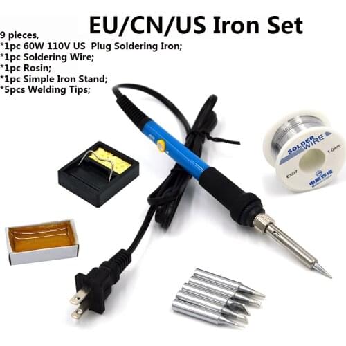 EU CN US Soldering Iron Kits 110V 220V 60W Temperature Adjustable Iron Repair Tools With 5 Iron Tips Solder Wire Stand Rosin Tin