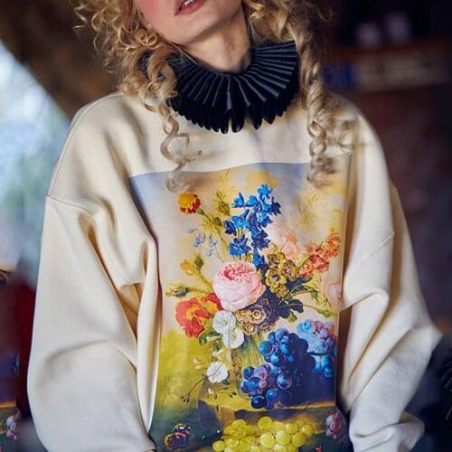 Harajuku Casual Oversized Hoodie Floral Print Autumn Hooded Sweatshirt Women Winter Fashion Pullover Lady Streetwear