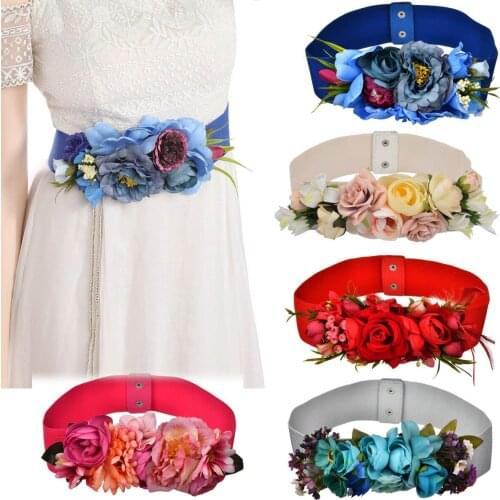 Korean Style Buckle Elastic Wide Belt for Women Stretch Handmade Flower Cummerbunds Waistband Waist Belt Womens Dress Belt