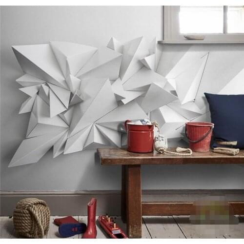 Custom Any Size Modern Wall Paper Background White Geometric Origami Art Wall Covering Restaurant Home Decor Mural Wallpaper