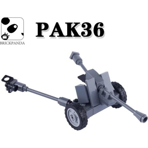 MOC WW2 German PAK36 Antitank Artillery Building Blocks Cannon Military Parts Soldier Figures Weapon Accessories Bricks Kids Toy