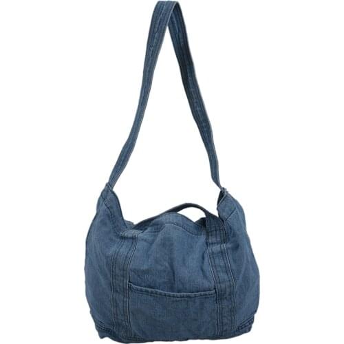 Denim Slouch Bag Casual Jean Fabric Handbag Leisure Korean Style Fashion Japanese Fashion Messenger Top-Handle Bag, Sky Blue