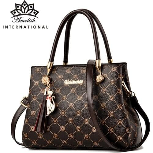 AMELISH Large Capacity Floral Print Shoulder Bags for Women 2021 Brand Designer Tassel Fashion Messenger Tote Ladies Handbags