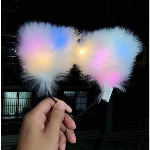 New Glow Lights Cute Plush Fox Cat Ears Hair Band Party Role Playing Fox Maid Girl Hair Accessories Birthday Gift Bar Club
