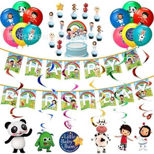 44pcs/set Little Baby Happy Birthday Party Animals Panda Cow Balloons Set Spiral Charm Cupcake Toppers Baby Shower Ballon Decor