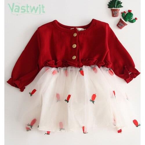 Spring Baby Dress Cotton Long Sleeve Infant Birthday Party Dresses Pineapple Embroidery Princess Tutu Dress Baby Girls Clothing